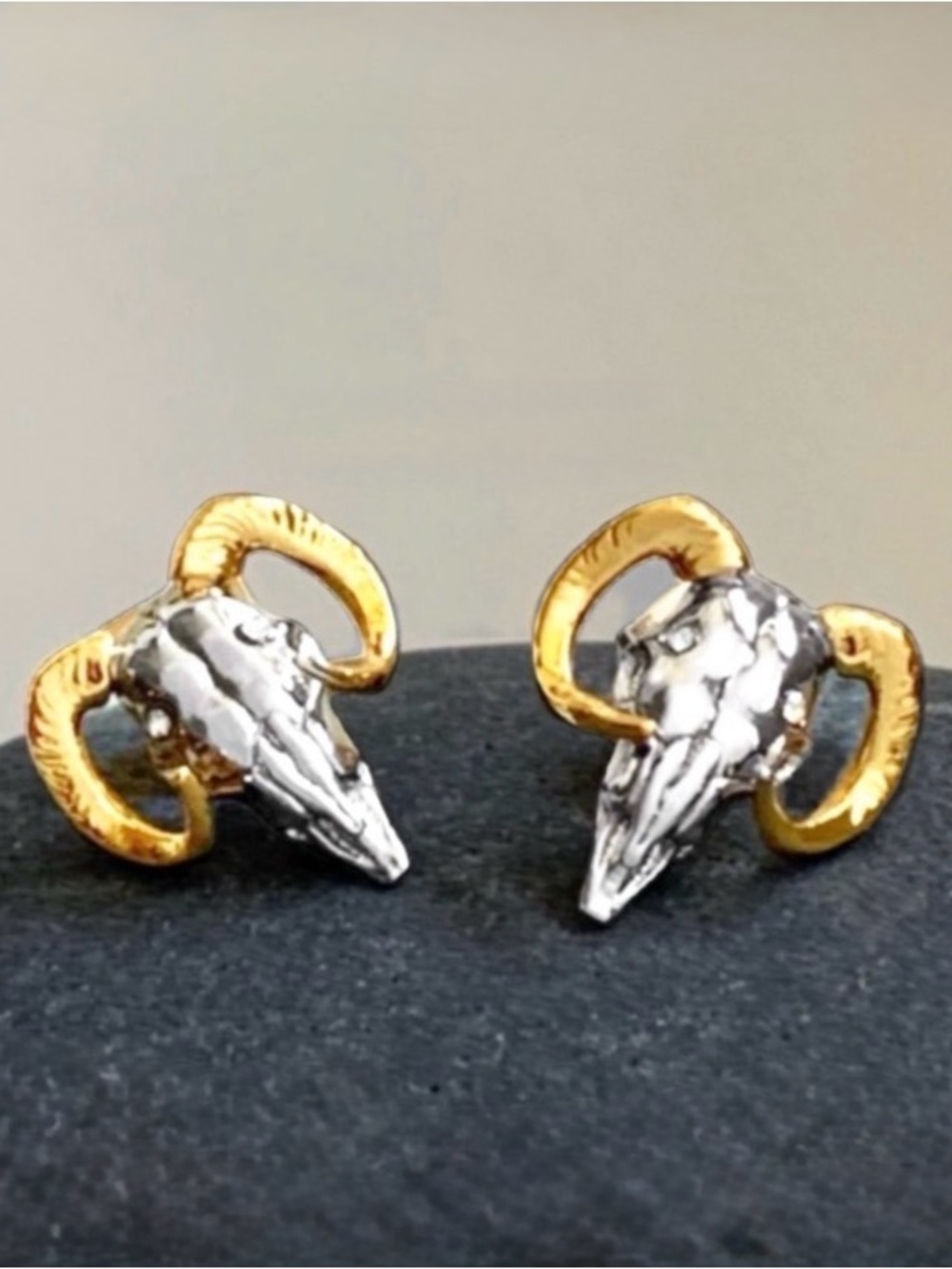 NEW Alexis Bittar Ram Head Stud Earrings Two Tone C Z SB05